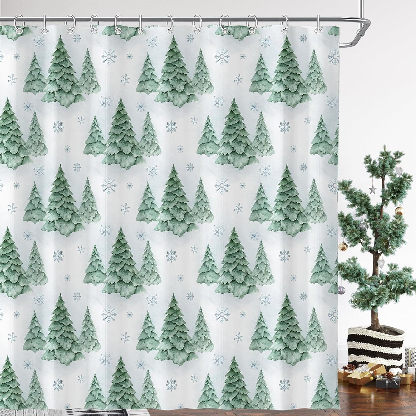 Snowflake Christmas Shower Curtain Set 72x72 - Festive Holiday Decor