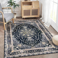 Boho Washable 3x5 Rug: Distressed Vintage Retro, Non-Slip - Black
