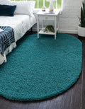 Uber Cozy Solid Shag Oval Rug 3 ft x 5 ft Deep Aqua Blue - Soft