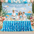 9ft Blue Sequin Table Skirt for Rectangle Tables - Ocean Ruffle Accent