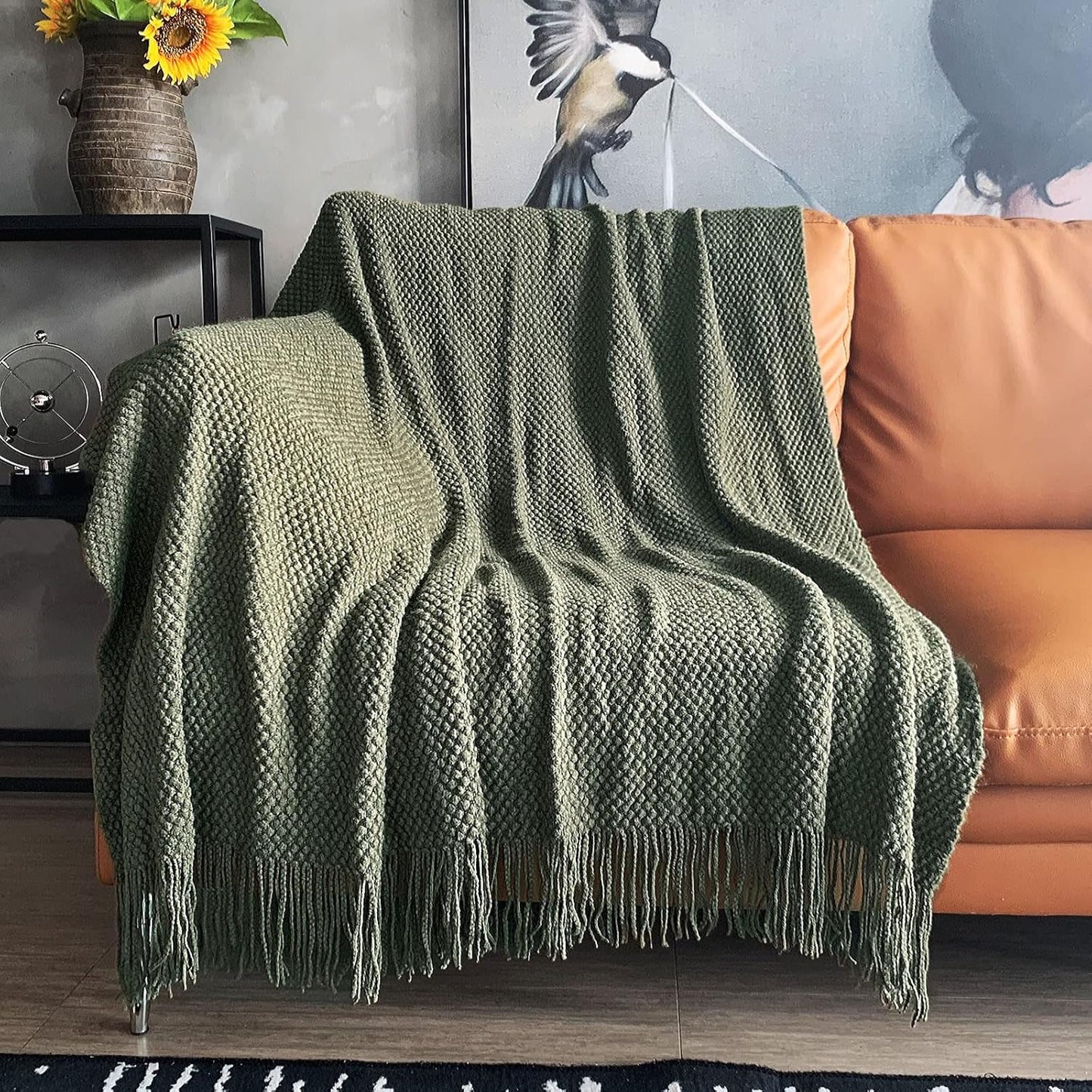 LOMAO Knitted Throw Blanket with Tassels for Cozy Home Decor