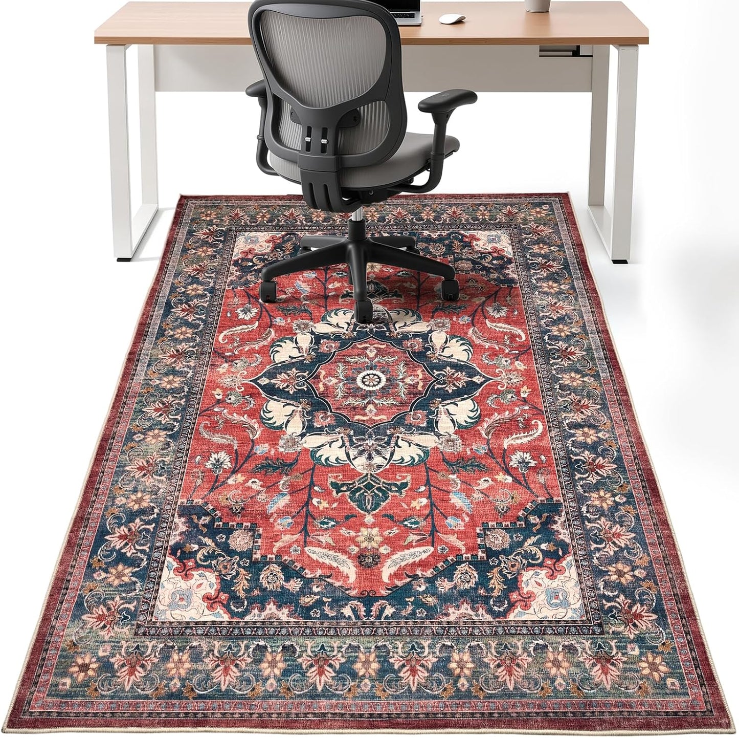 Office Chair Mat for Hardwood Floors - Soft Faux Wool Protector