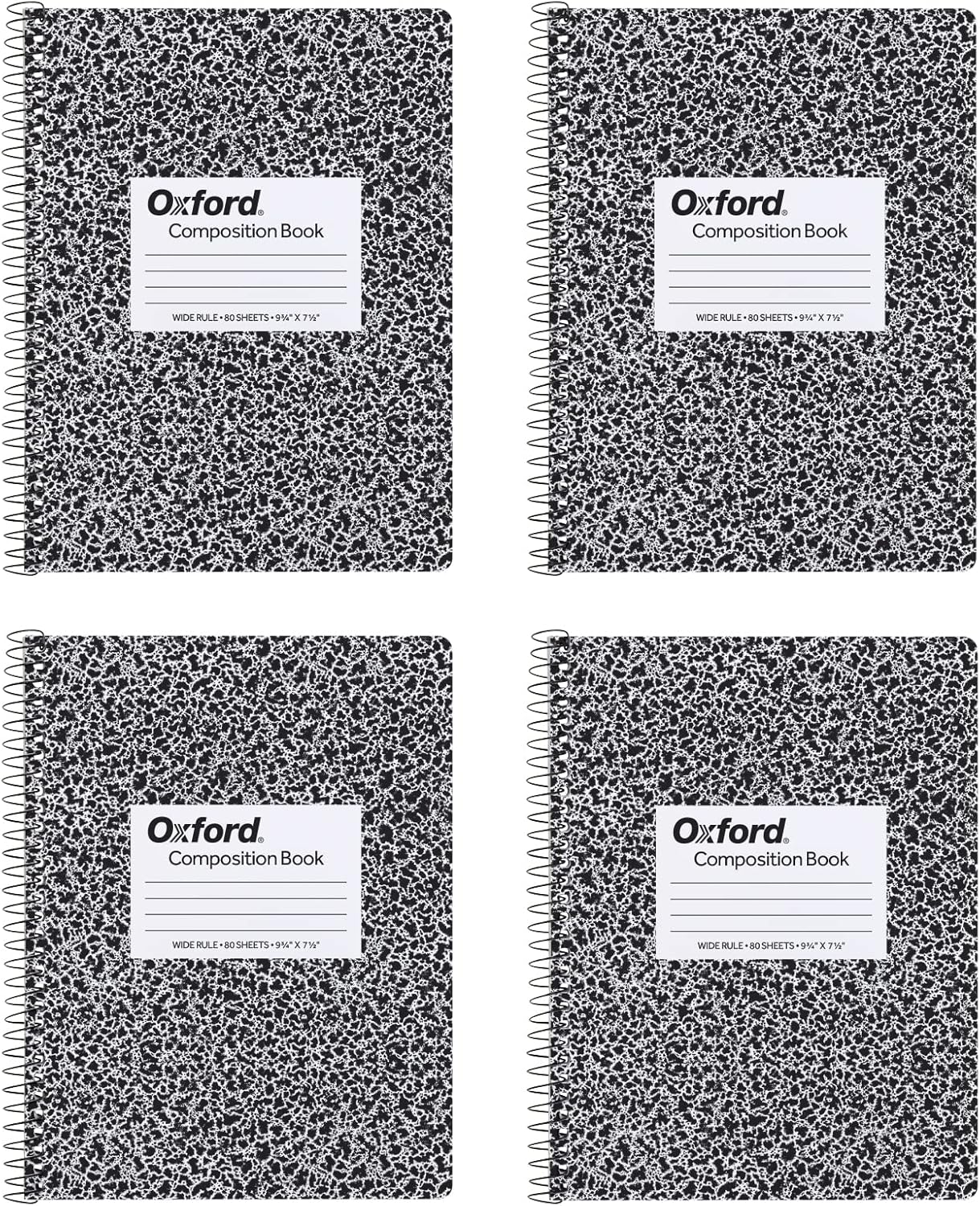 4-Pack Oxford Wide Ruled Notebooks, 80 Sheets, Black Marble Cover - Organize Your Ideas