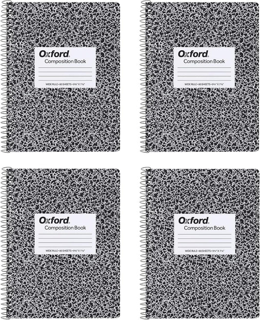 4-Pack Oxford Wide Ruled Notebooks, 80 Sheets, Black Marble Cover - Organize Your Ideas