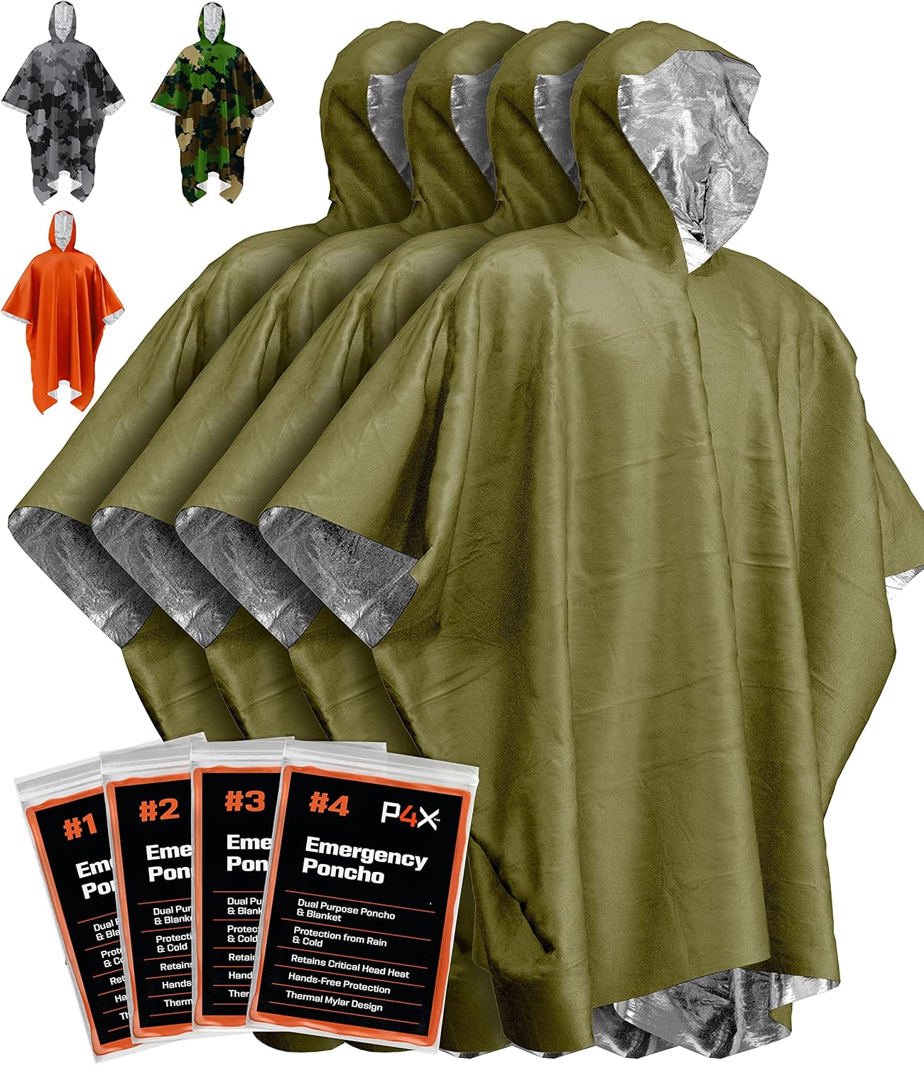 PREPARED4X Heavy Duty Emergency Poncho - Waterproof & Thermal