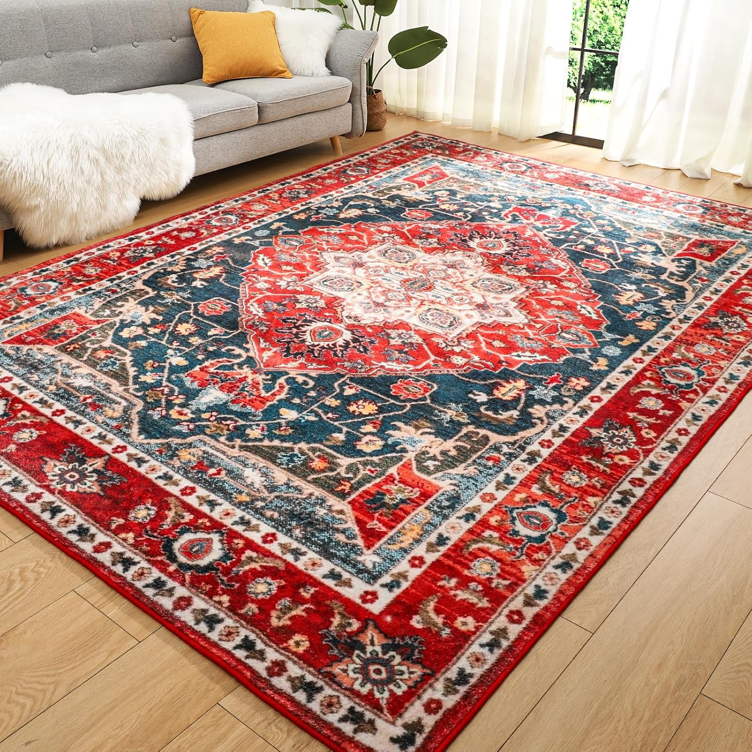 Cozy Vintage Floral Rug 5x7 - Non-Slip & Washable