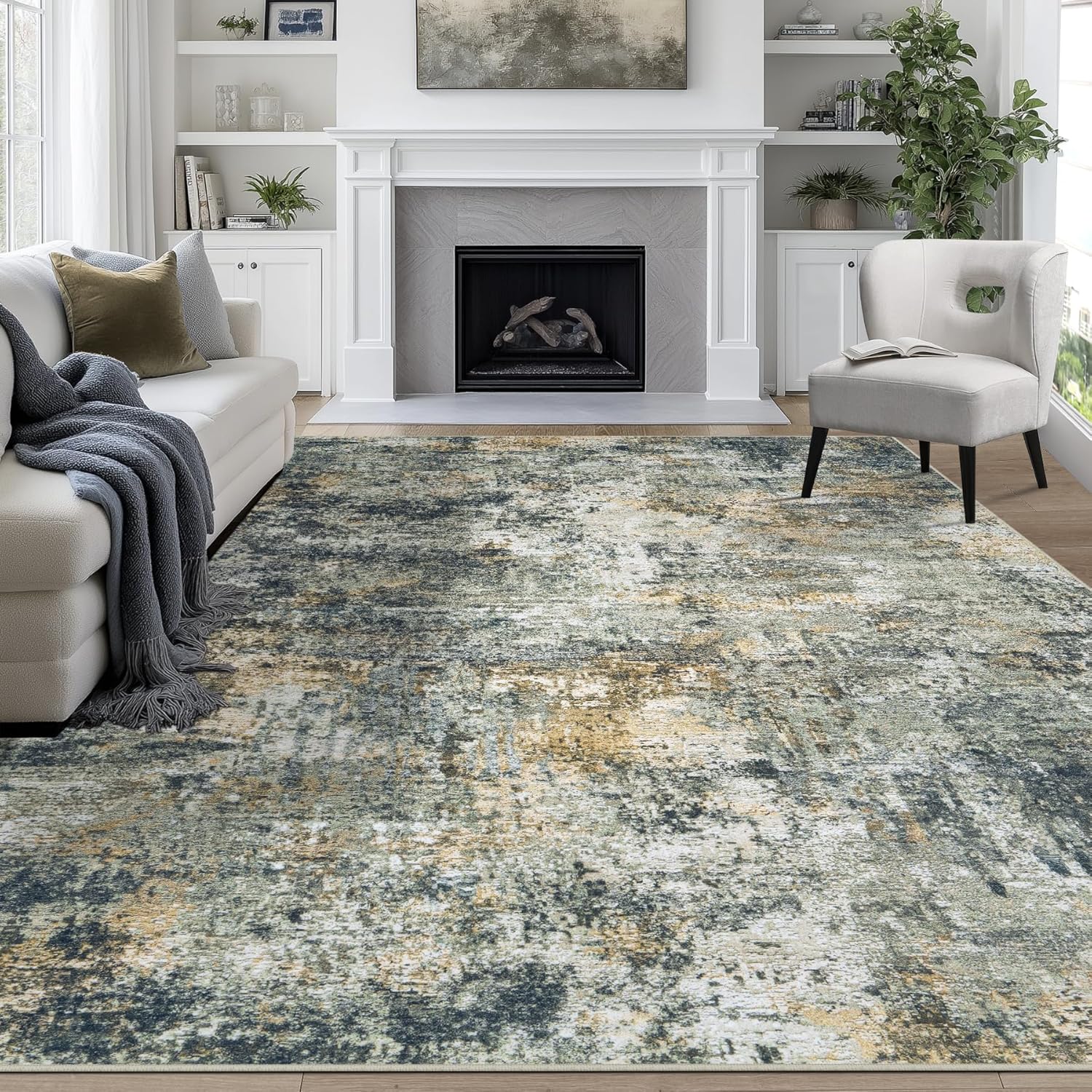 9x12 Area Rugs for Living Room: Abstract Large Washable Carpet