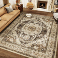 Brown 9x12 Area Rug for Living Room - Soft, Washable Vintage Look