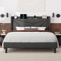 Feonase Full Bed Frame with Charging Station - Linen Platform Bedframe