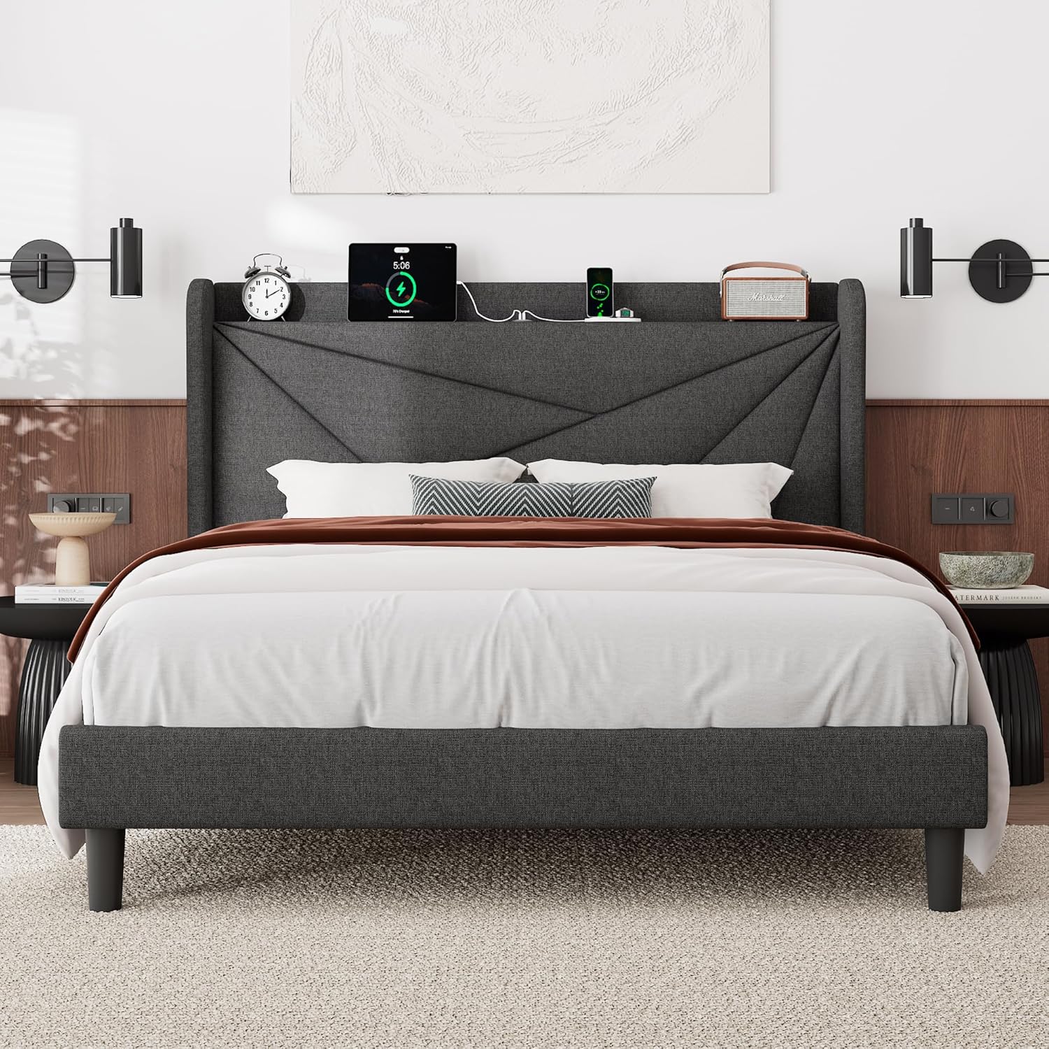 Feonase Full Bed Frame with Charging Station for Modern Bedrooms