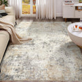 9x12 Area Rug Living Room Rugs - Washable Neutral Abstract Golden Grey