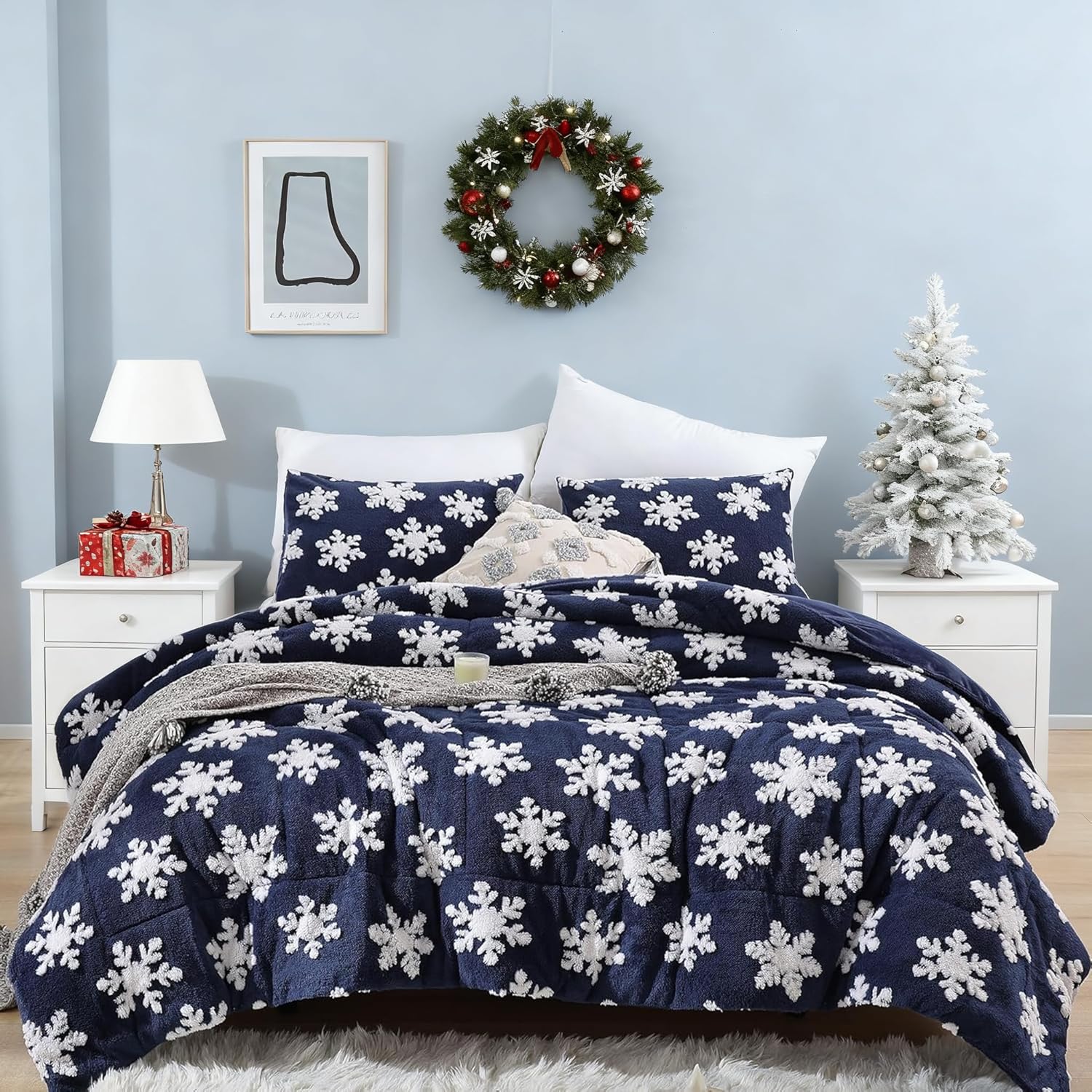 Christmas Bedding King Size Comforter Set with Snowflake Design