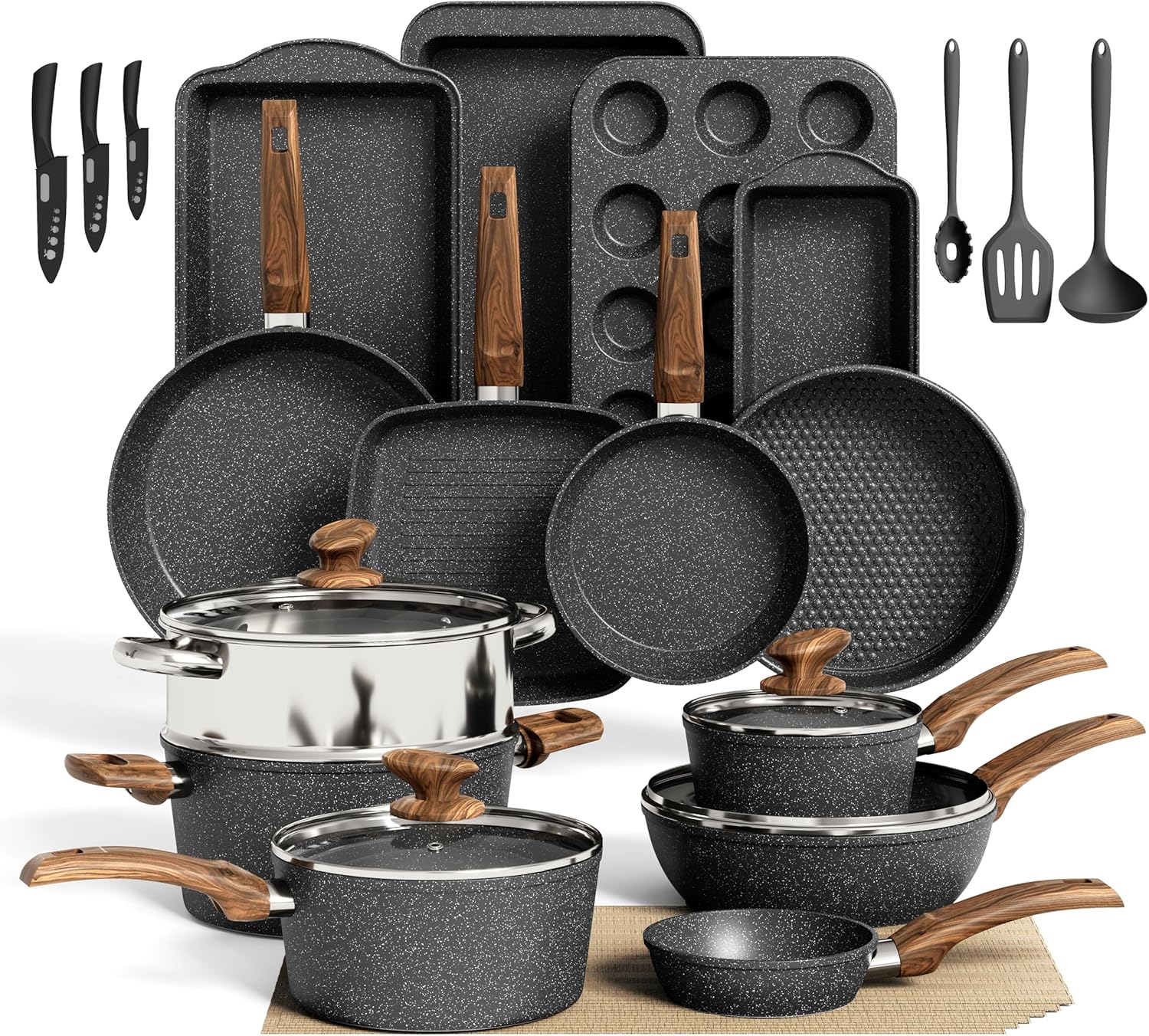 30 Piece Nonstick Pots and Pans Set for Healthy Cooking