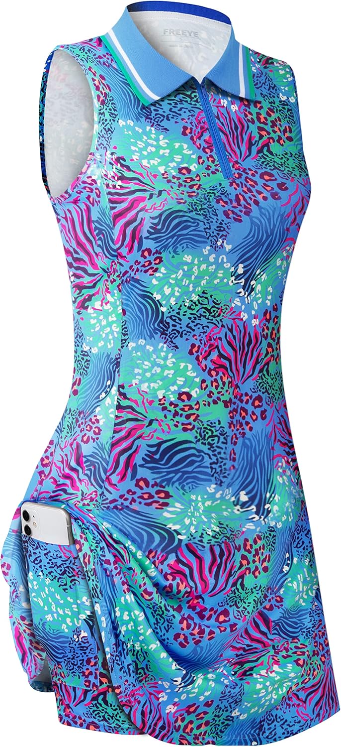 Womens Sleeveless Golf Tennis Dresses with Inner Shorts for Comfort