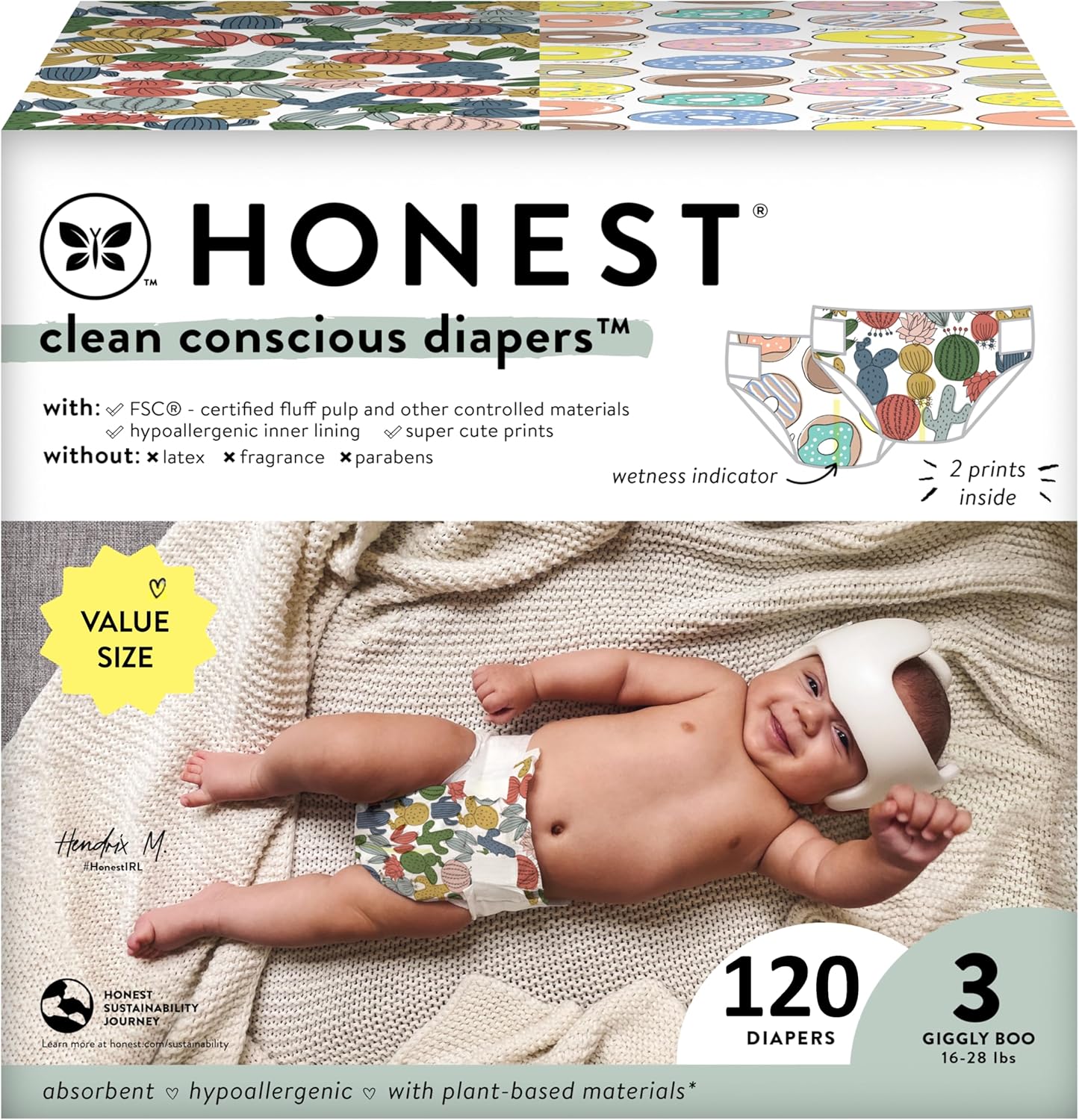 Sustainable Plant-Based Diapers | Cactus Cuties + Donuts | Size 3 Super Club Box