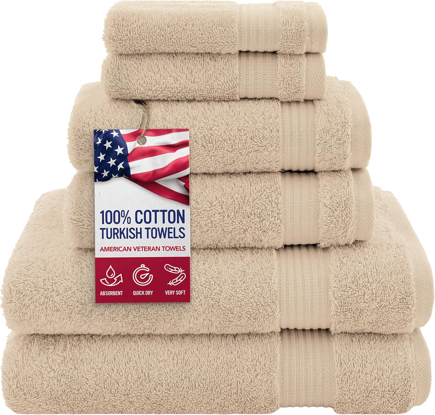 Luxury 6 Piece Towel Set - 100% Cotton Turkish Towels