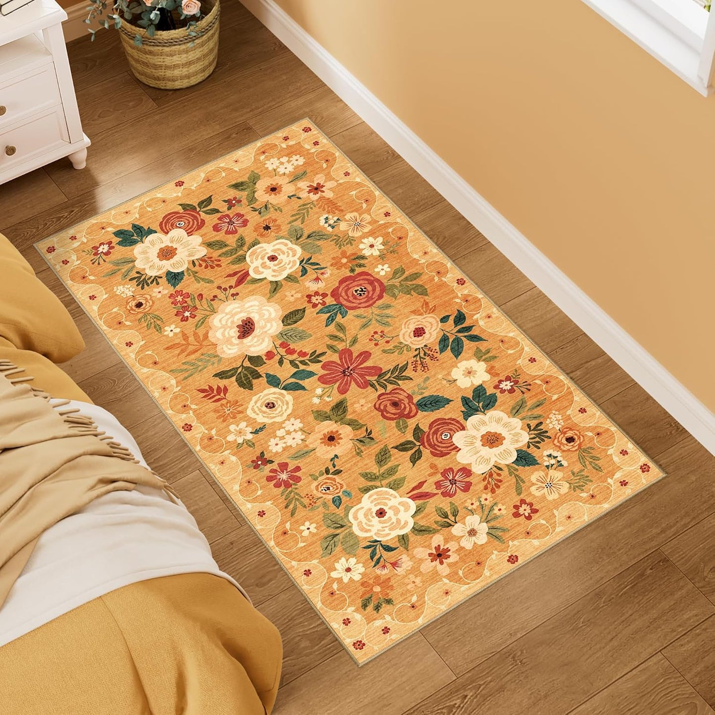 DUKINO 2x4 Floral Runner Rug for Entryway and Kitchen Use