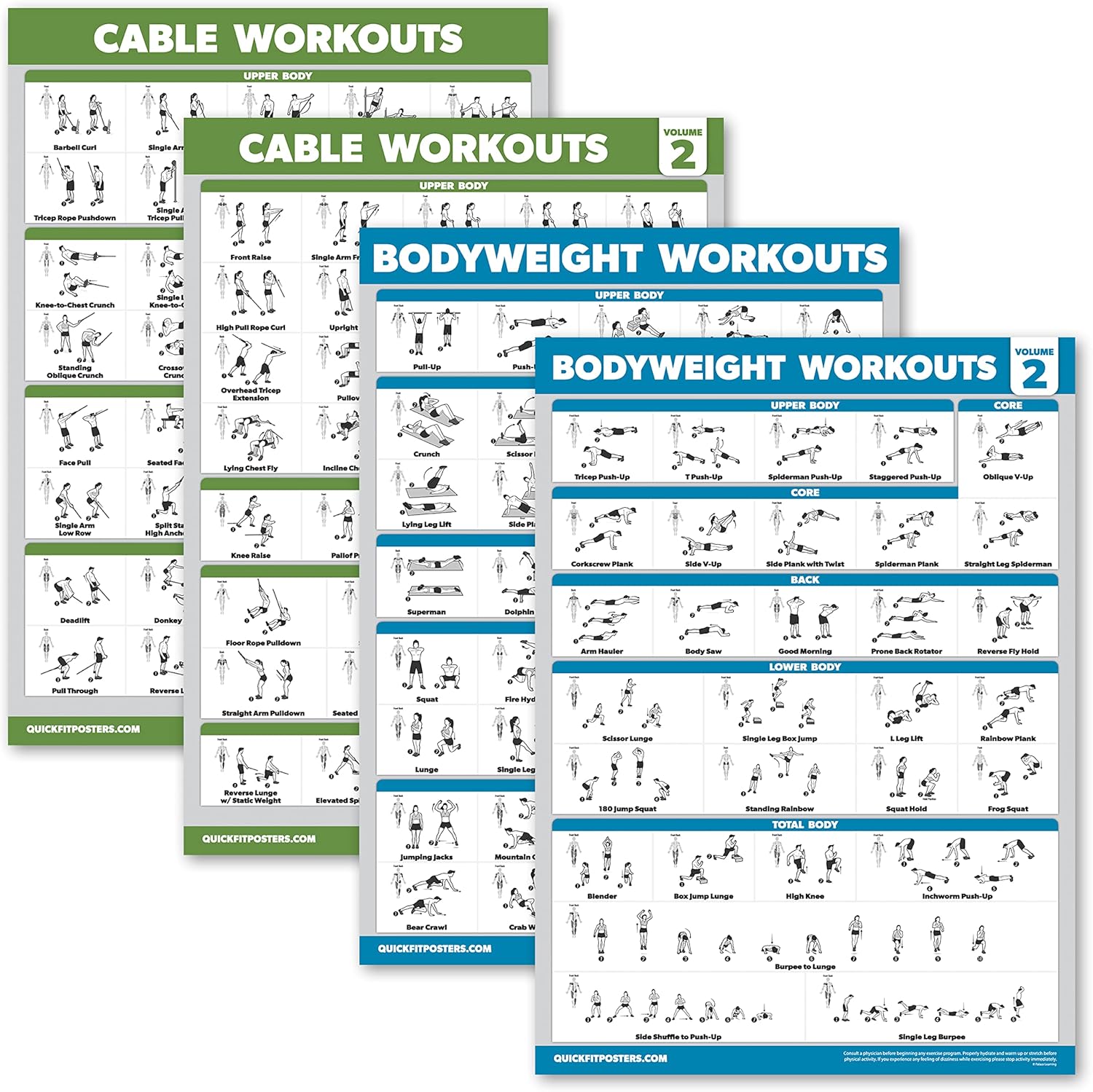 LAMINATED Cable Machine & Bodyweight Workout Posters Set by Palace Learning