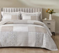 Quinn 3-Piece Neutral Taupe Gray White Floral Patchwork Quilt Set
