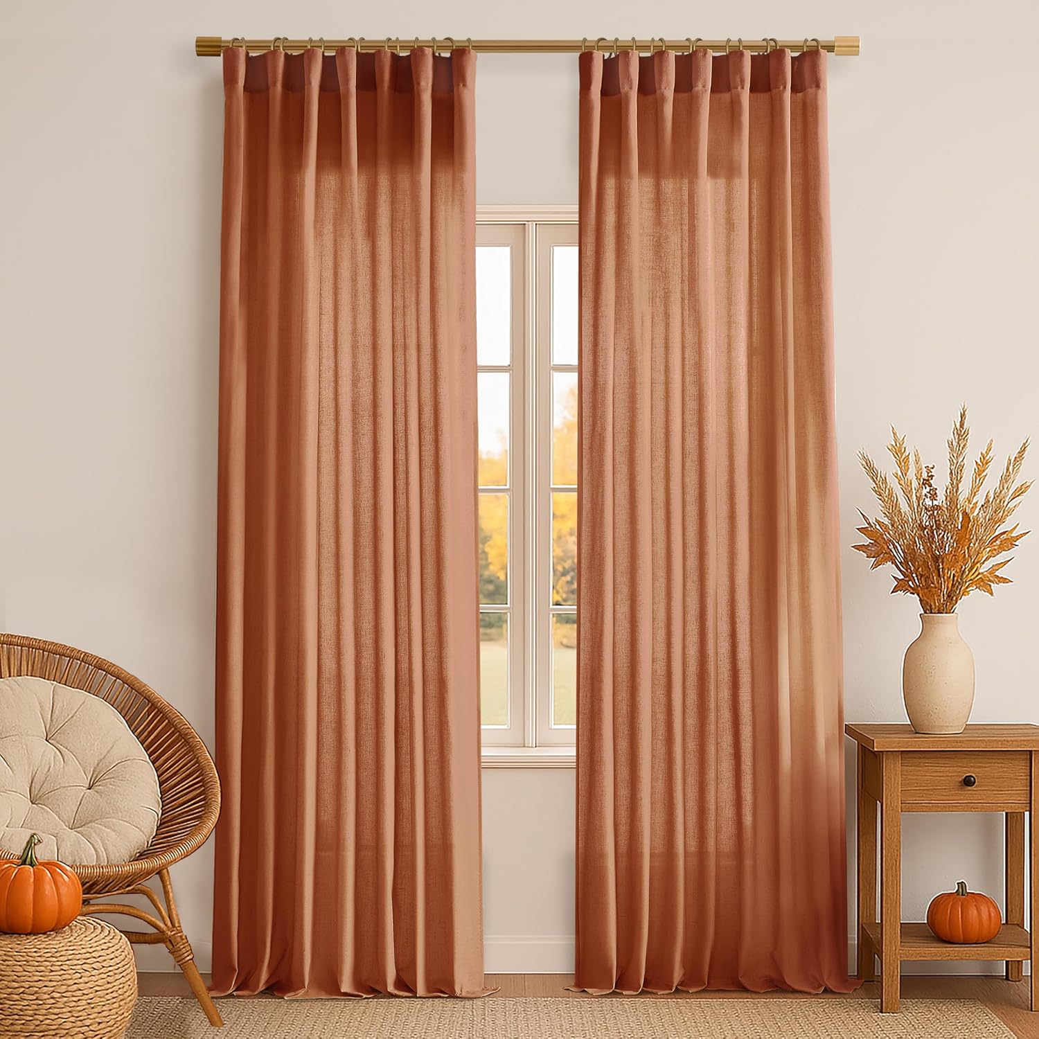 XTMYI Fall Curtains for Living Room - Burnt Orange Sheer Panels