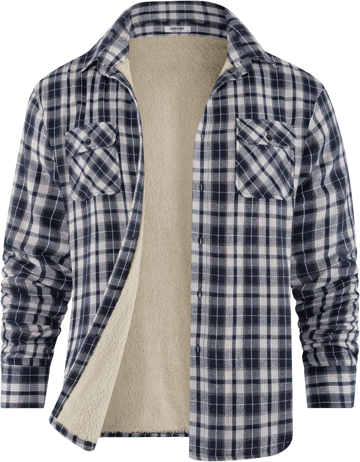 COOFANDY Men's Sherpa Lined Flannel Shirt Jacket for Comfort