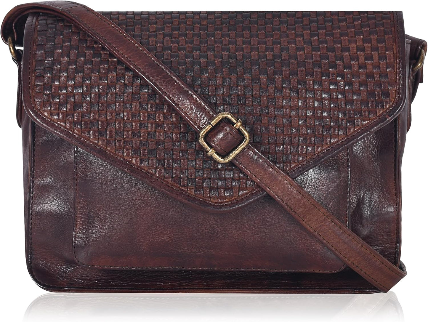 Genuine Leather Crossbody Handbag with Adjustable Strap for Women