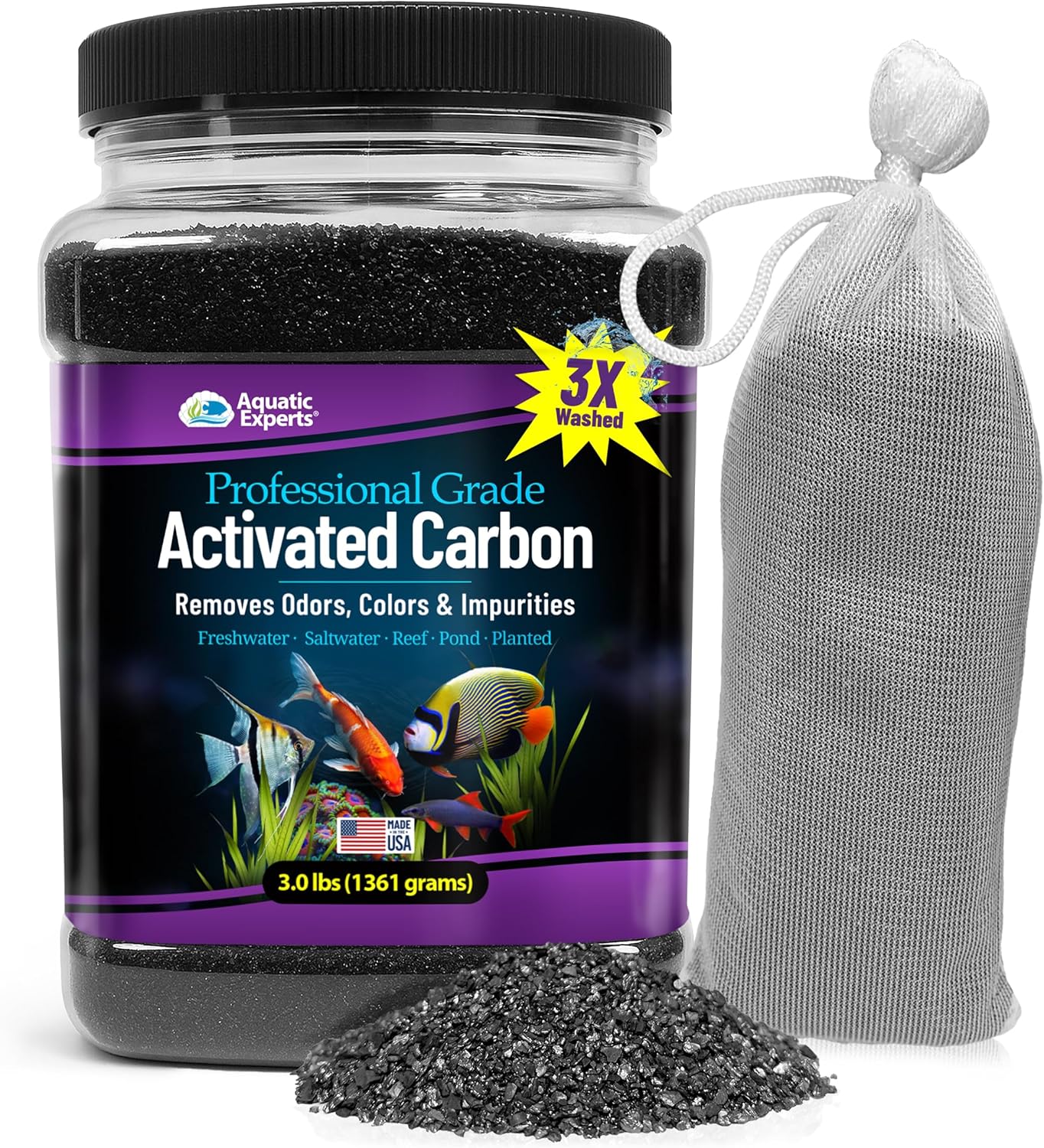 Premium Activated Carbon for Fish Tank Filter - 3 lbs Bulk