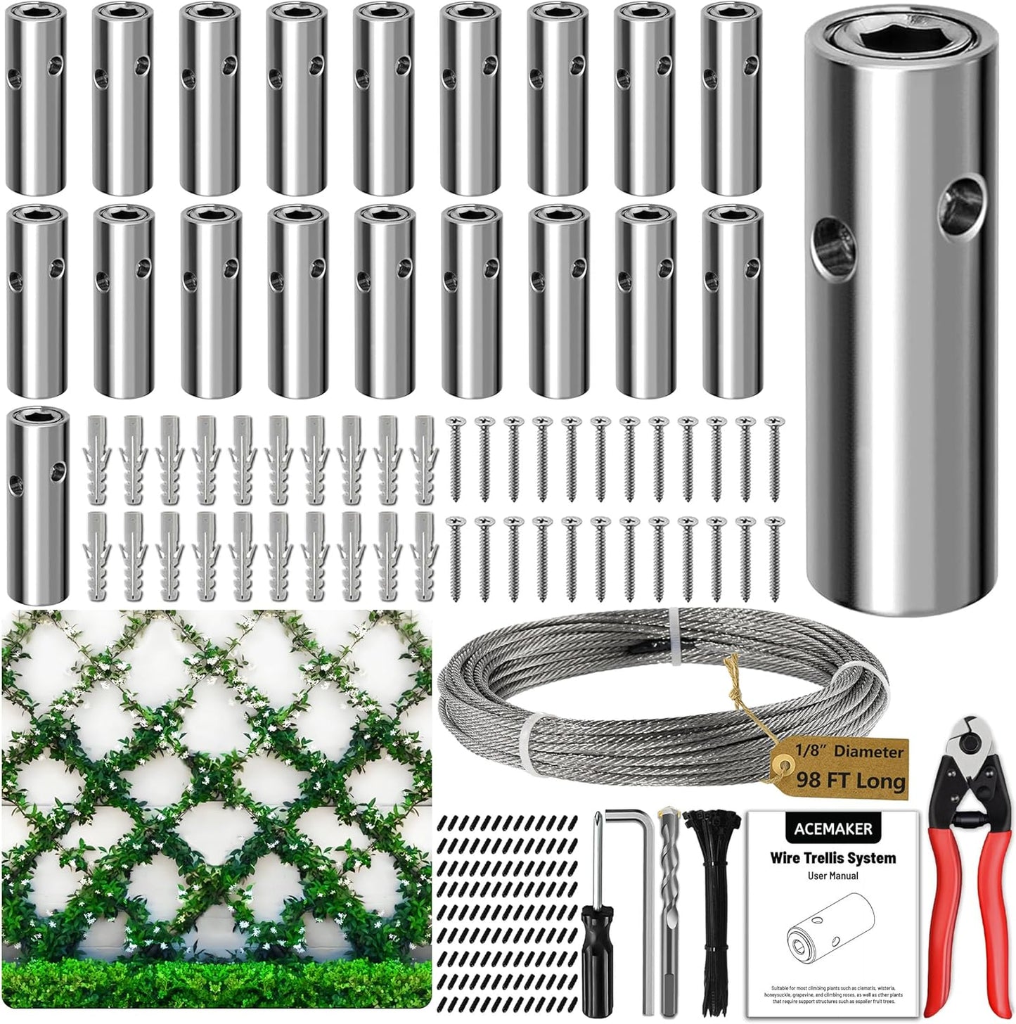 Wire Trellis for Climbing Plants Outdoor - 20-Set Wall Kit