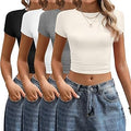 4 Pack Women's Cropped Short Sleeve Shirts - Slim Fitted Cute Tees