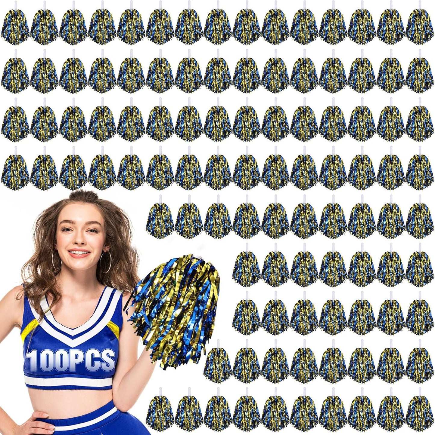 100Pcs Metallic Cheerleading Pom Poms for Team Spirit Events