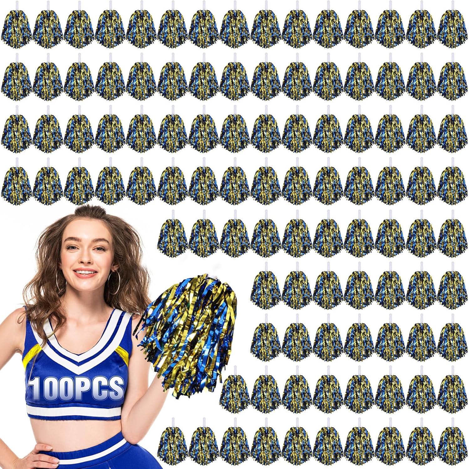 100Pcs Metallic Cheerleading Pom Poms for Team Spirit Events
