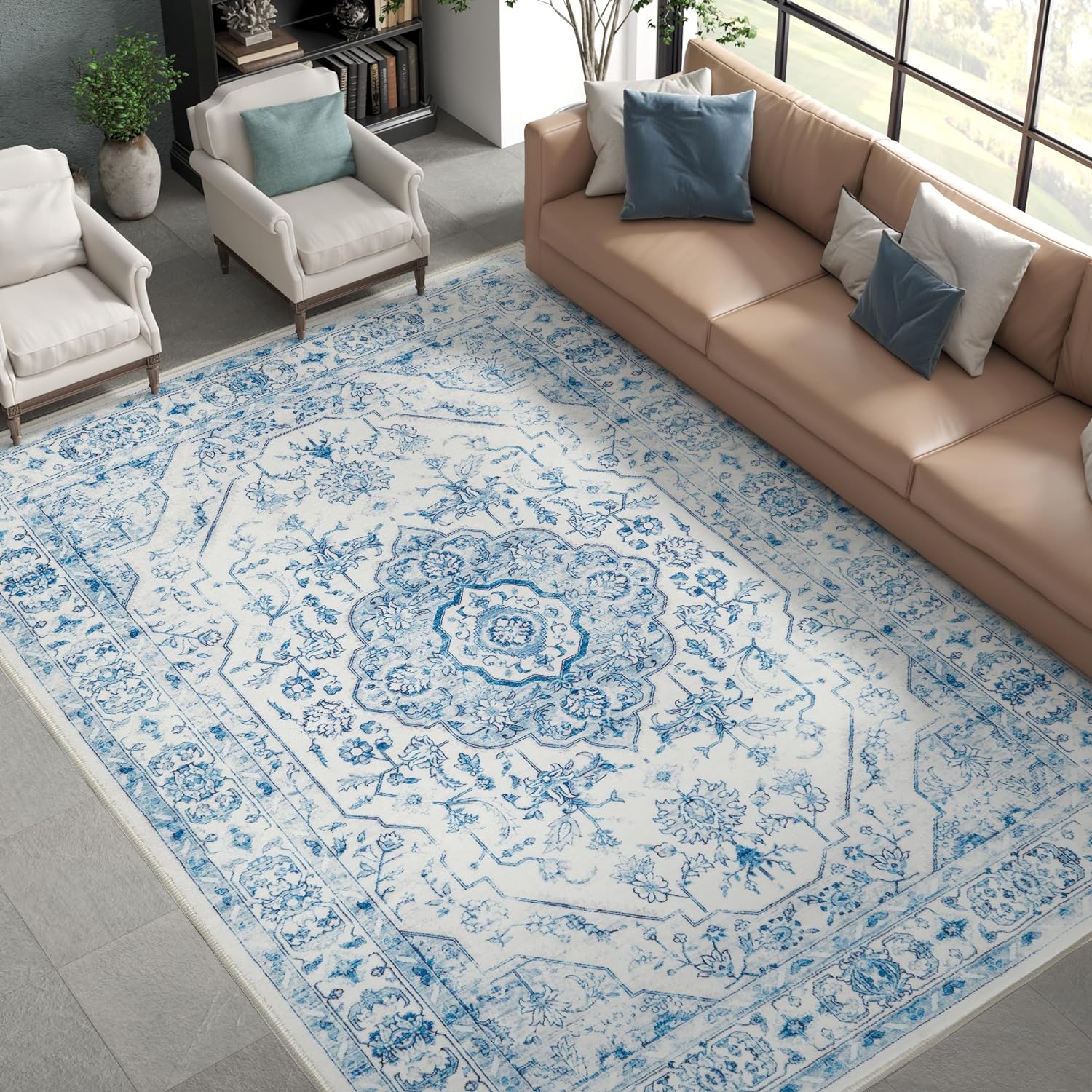 Vintage Floral Area Rug 6x9 for Living Room and Bedroom