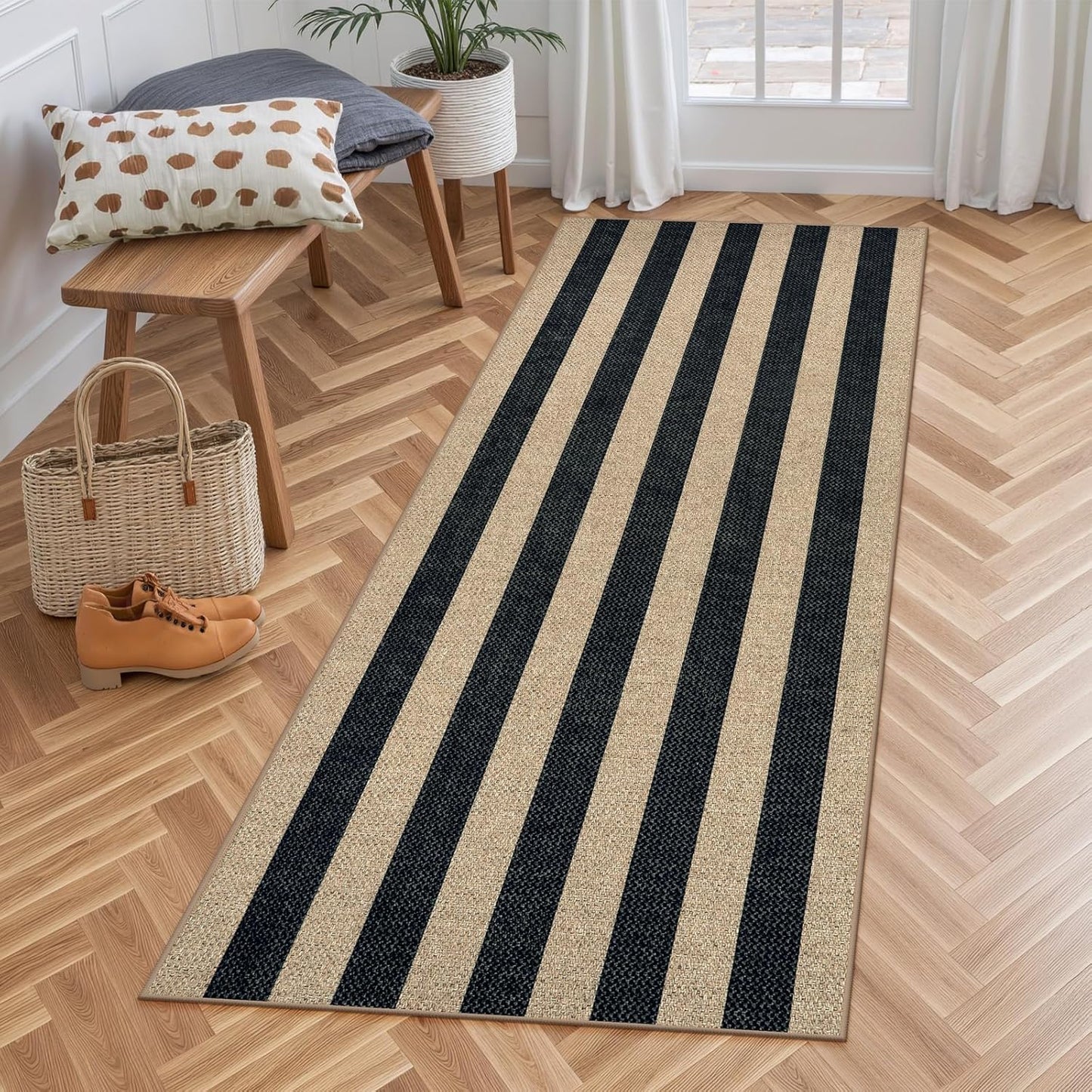 Lahome Striped Outdoor Runner Rug for Hallway and Entryway