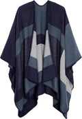 Women's Color Block Shawl Wrap Open Front Poncho - Cozy Layering Shoes