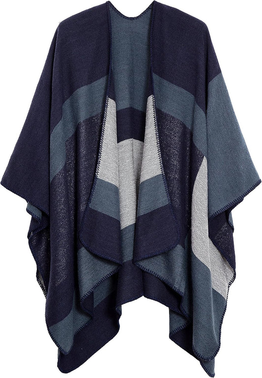 Urban CoCo Women's Color Block Shawl Wrap for Cozy Winter Style