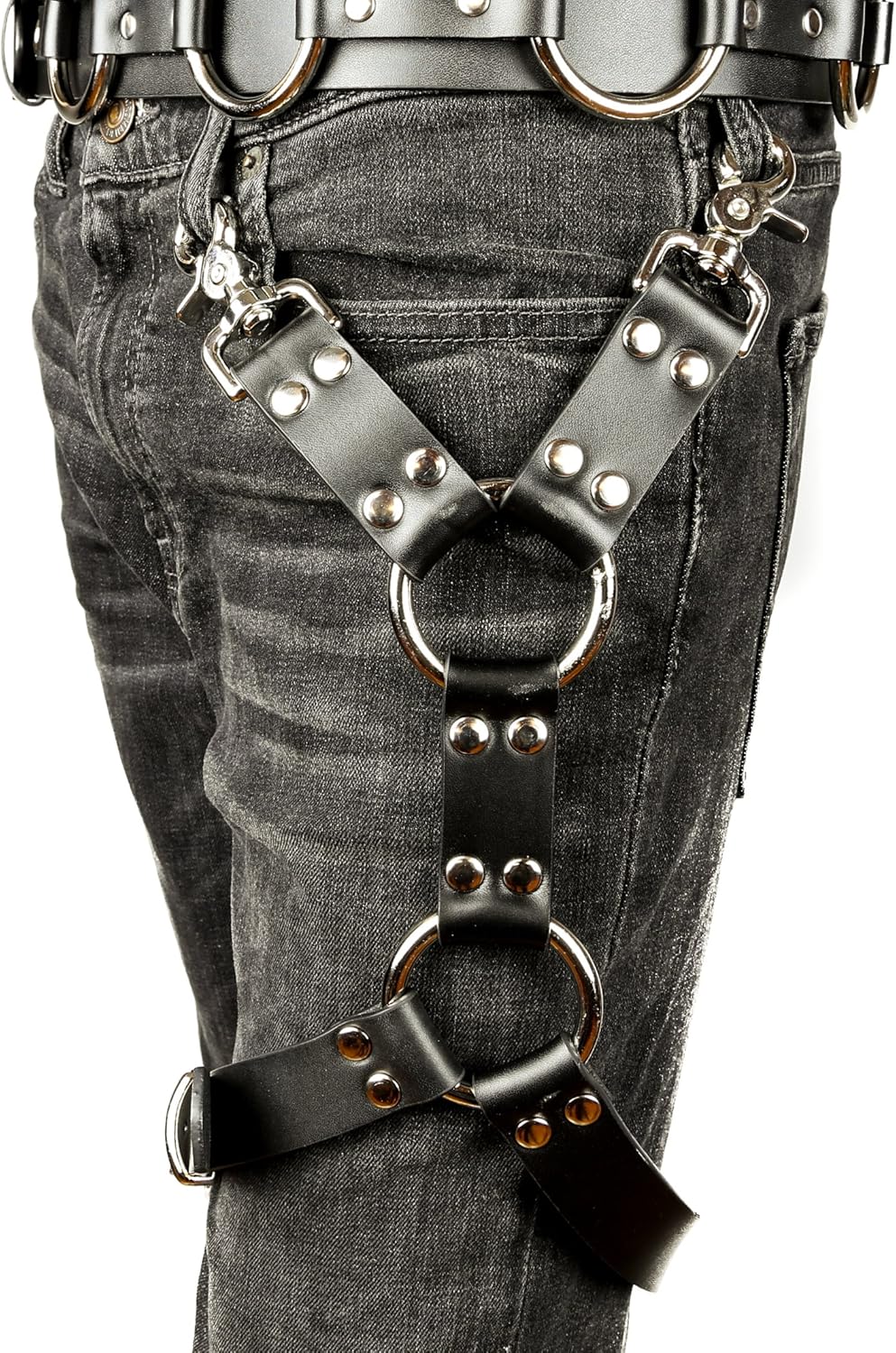 Thigh Leg Harness Two Ring Genuine Leather for Punk Goth Style