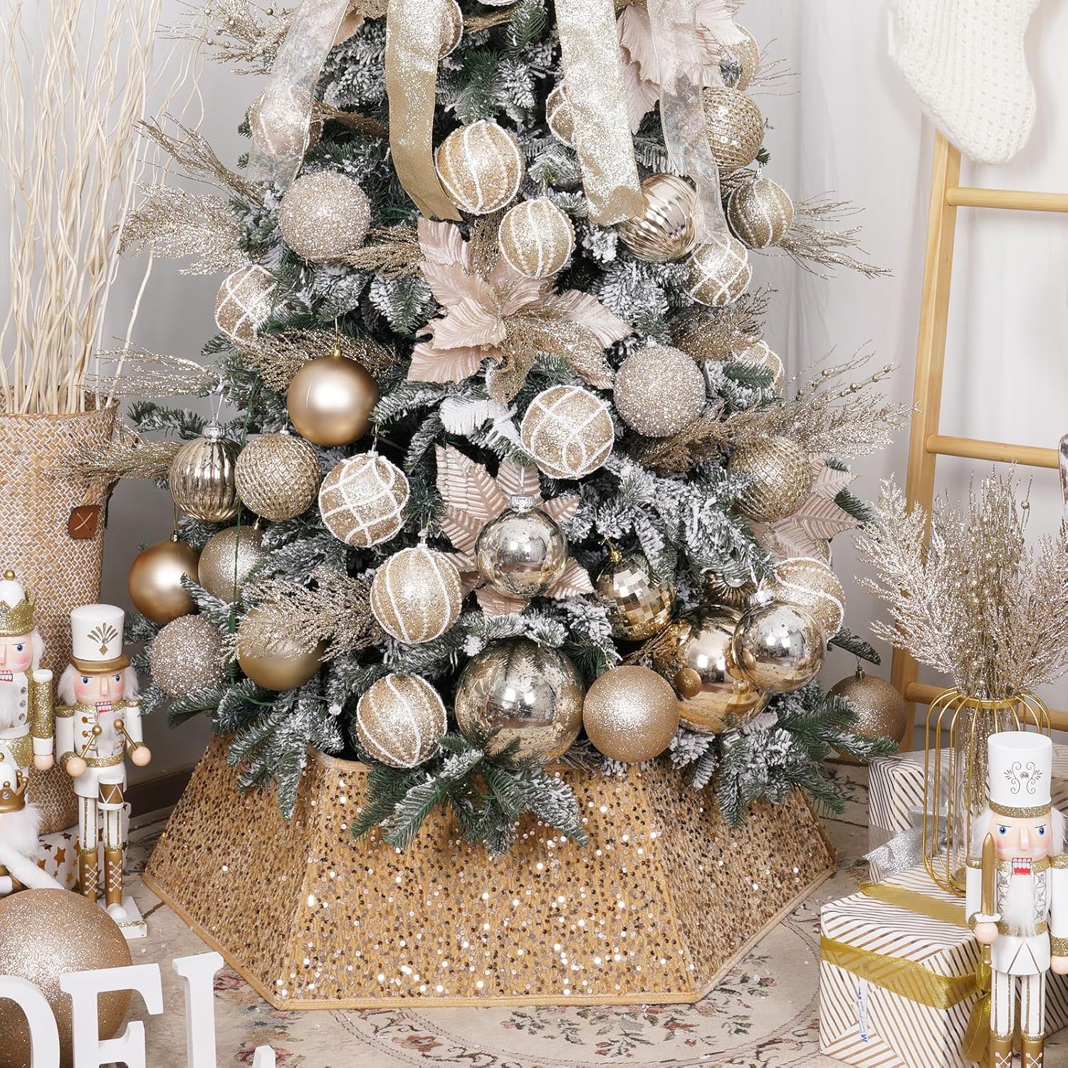 Champagne Gold Christmas Tree Collar with Sparkling Sequins