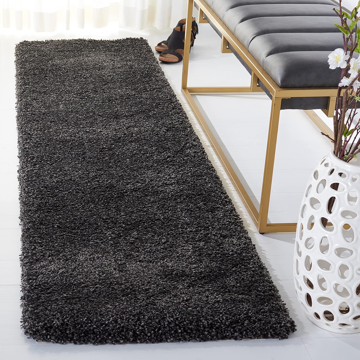 SAFAVIEH Milan Shag Runner Rug - Dark Grey, Non-Shedding Design