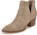 Pointed Toe Stacked Mid Heel Ankle Boots - Stylish Animal Print
