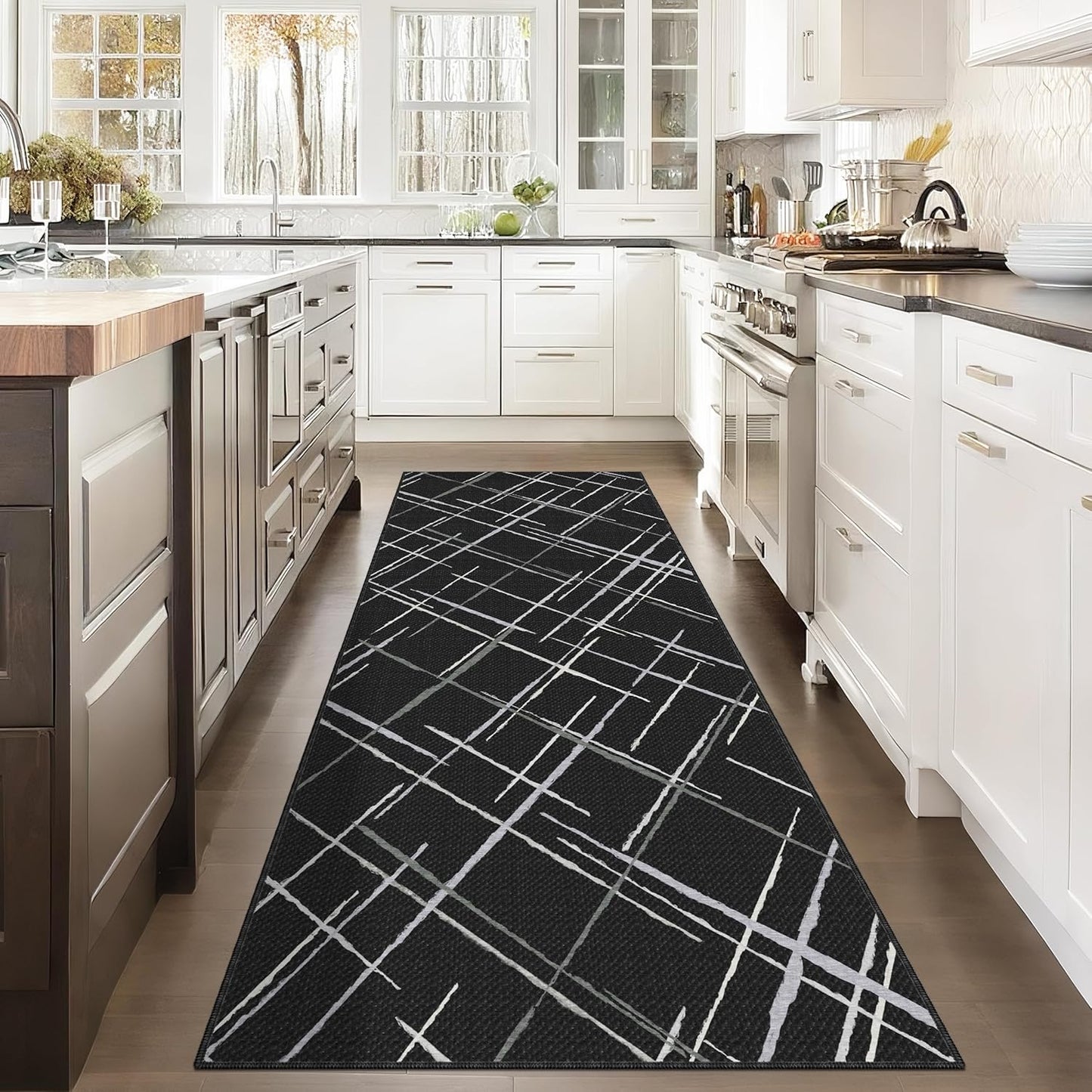 Black Kitchen Runner Rug Ultra Non-Slip 2.6x8 for Modern Spaces