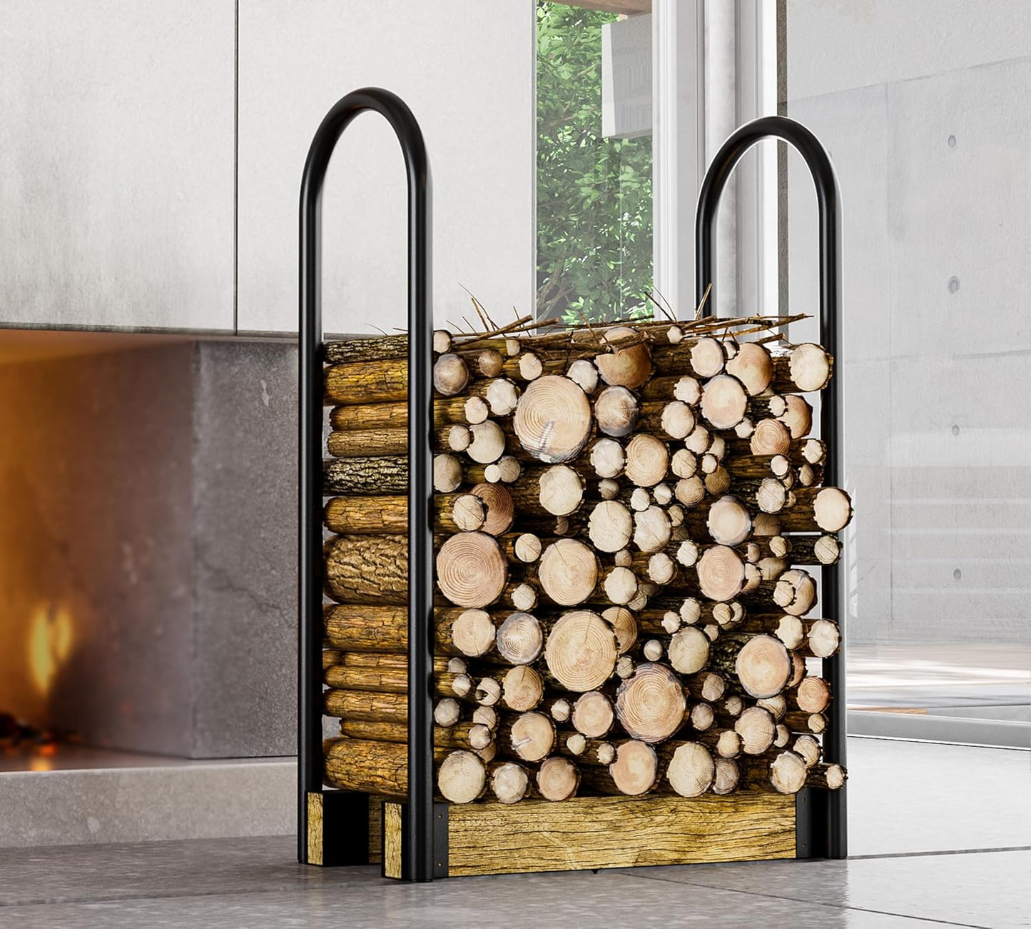 Firewood Holder Rack by Fire Beauty - Heavy-Duty & Adjustable