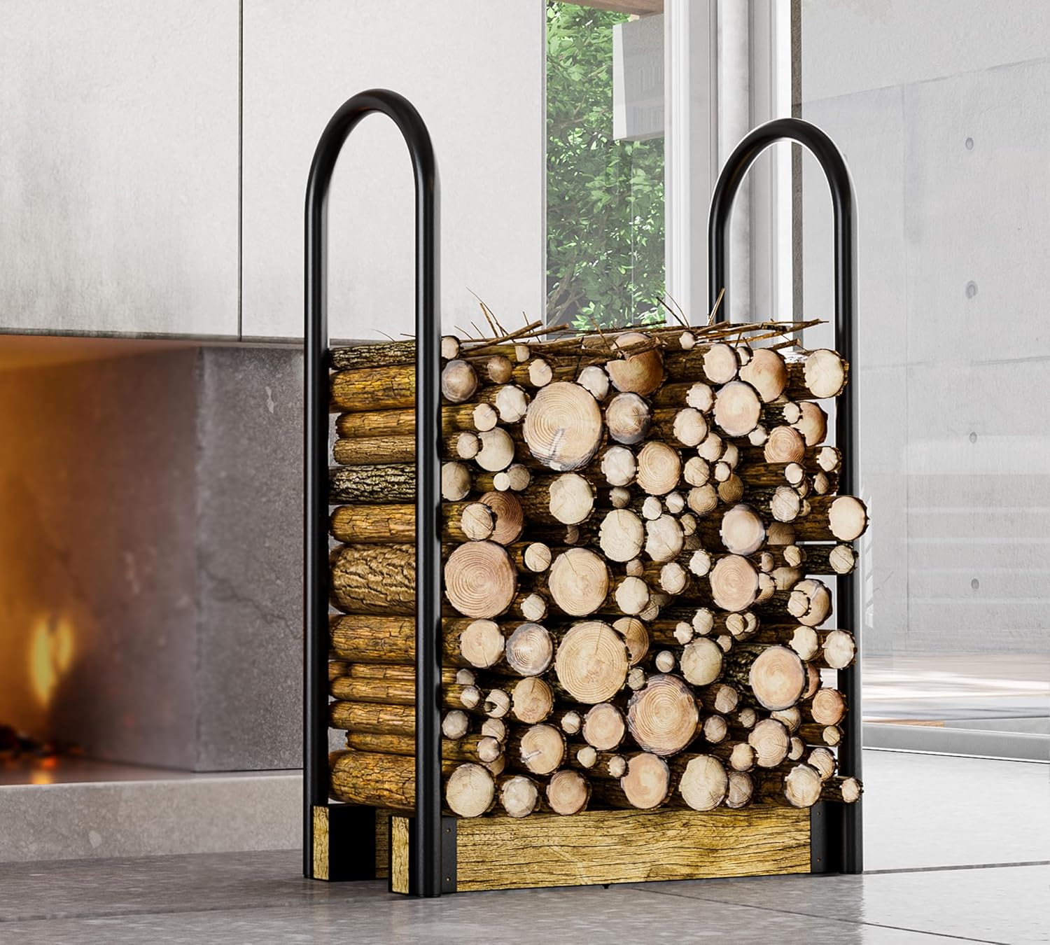 Firewood Holder Rack by Fire Beauty - Heavy-Duty & Adjustable