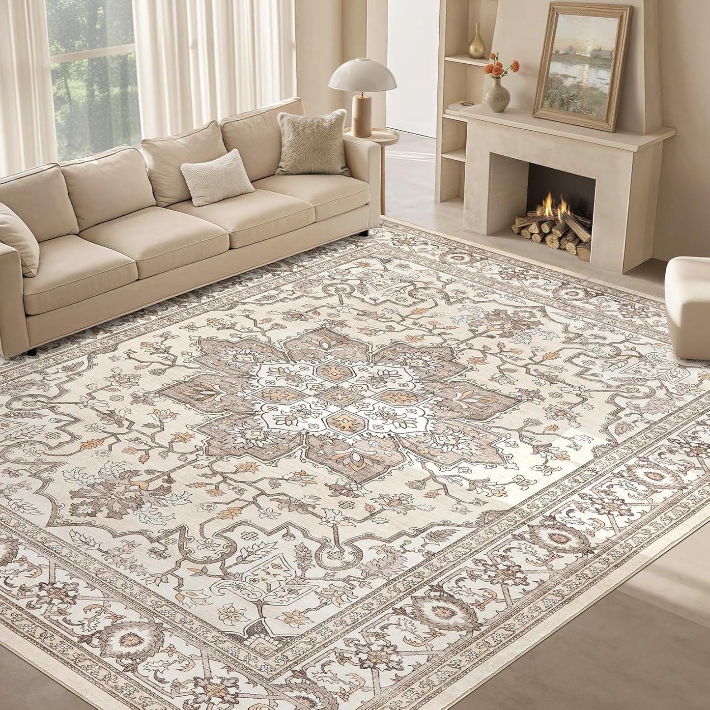 Stain-Resistant Washable Vintage Rug: Soft & Stylish 9x12 Non-Slip Carpet - Ideal for Any Room!