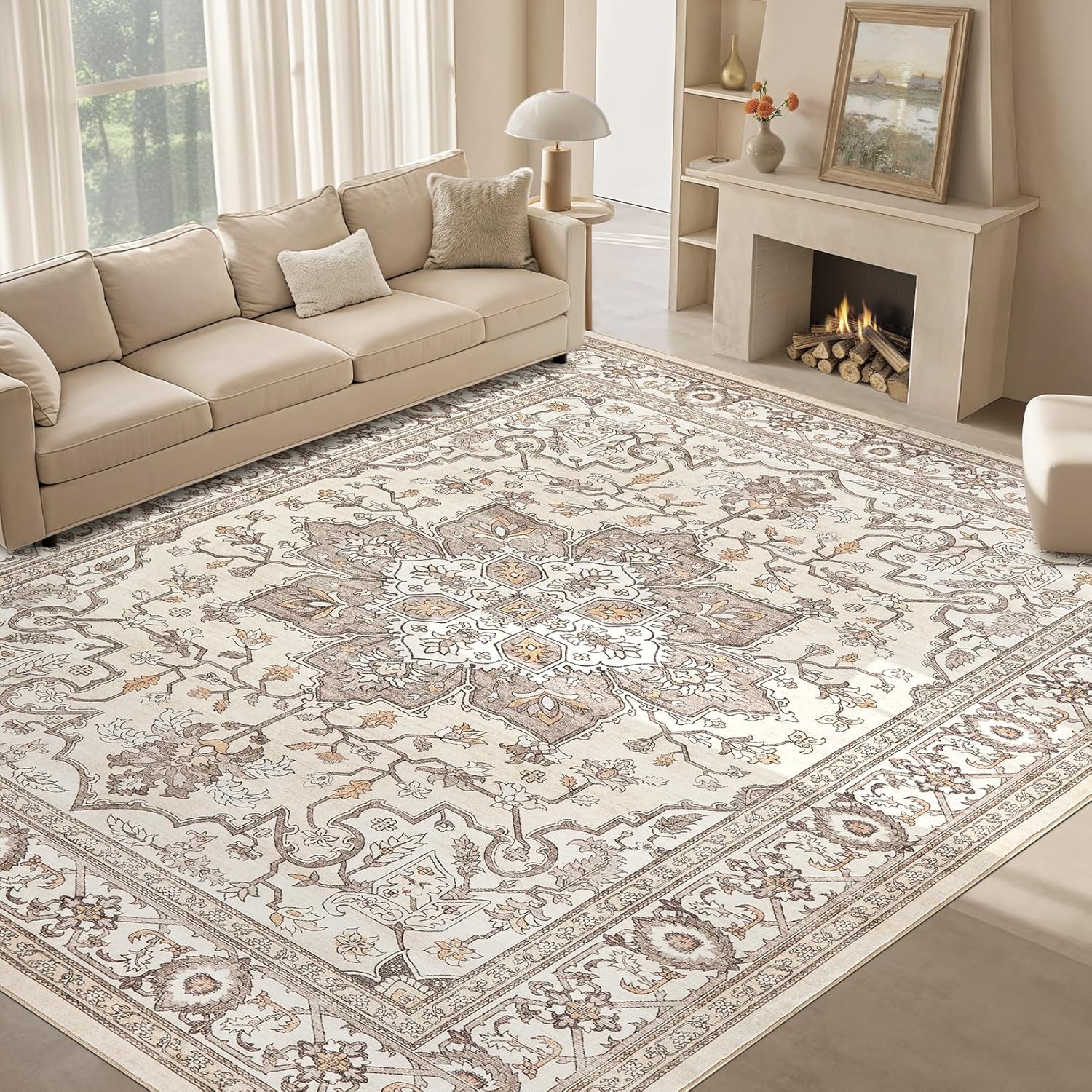 Stain-Resistant Washable Vintage Rug: Soft & Stylish 9x12 Non-Slip Carpet - Ideal for Any Room!