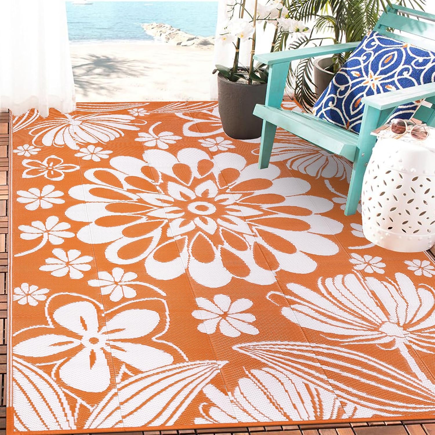 Ileading Outdoor Plastic Straw Rug 5x8ft for Patio and Camping