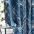 Blackout Curtains Metallic Silver Branch on Navy Blue - Room Darkening