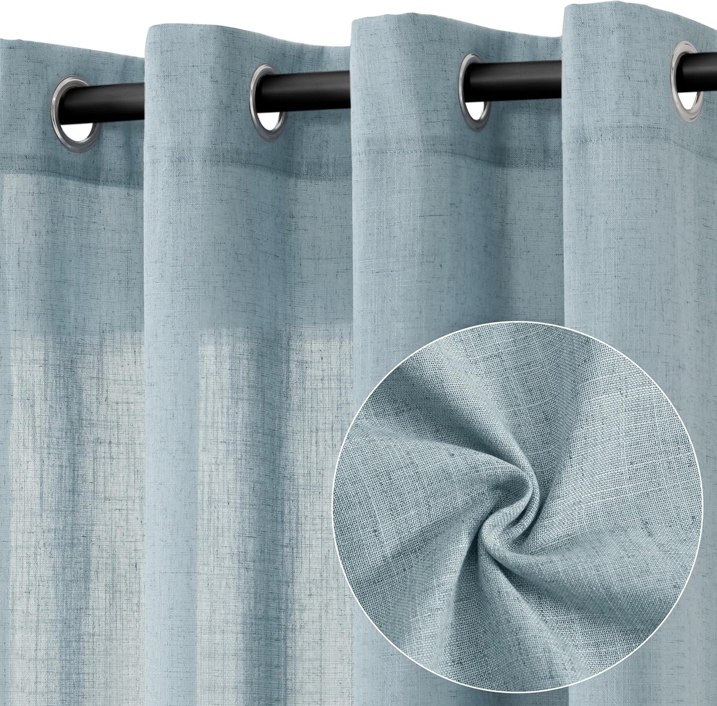 Blue Linen Curtains 102 Inch Length for Elegant Living Spaces