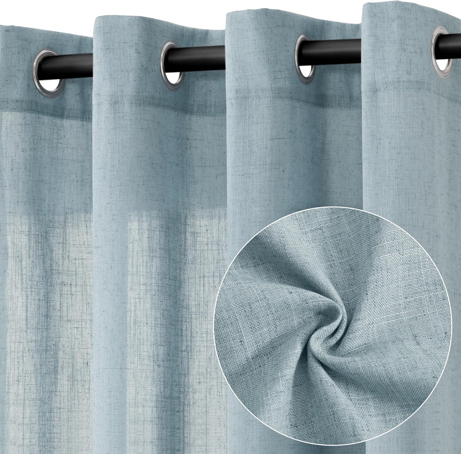 Blue Linen Curtains 102 Inch Length for Elegant Living Spaces