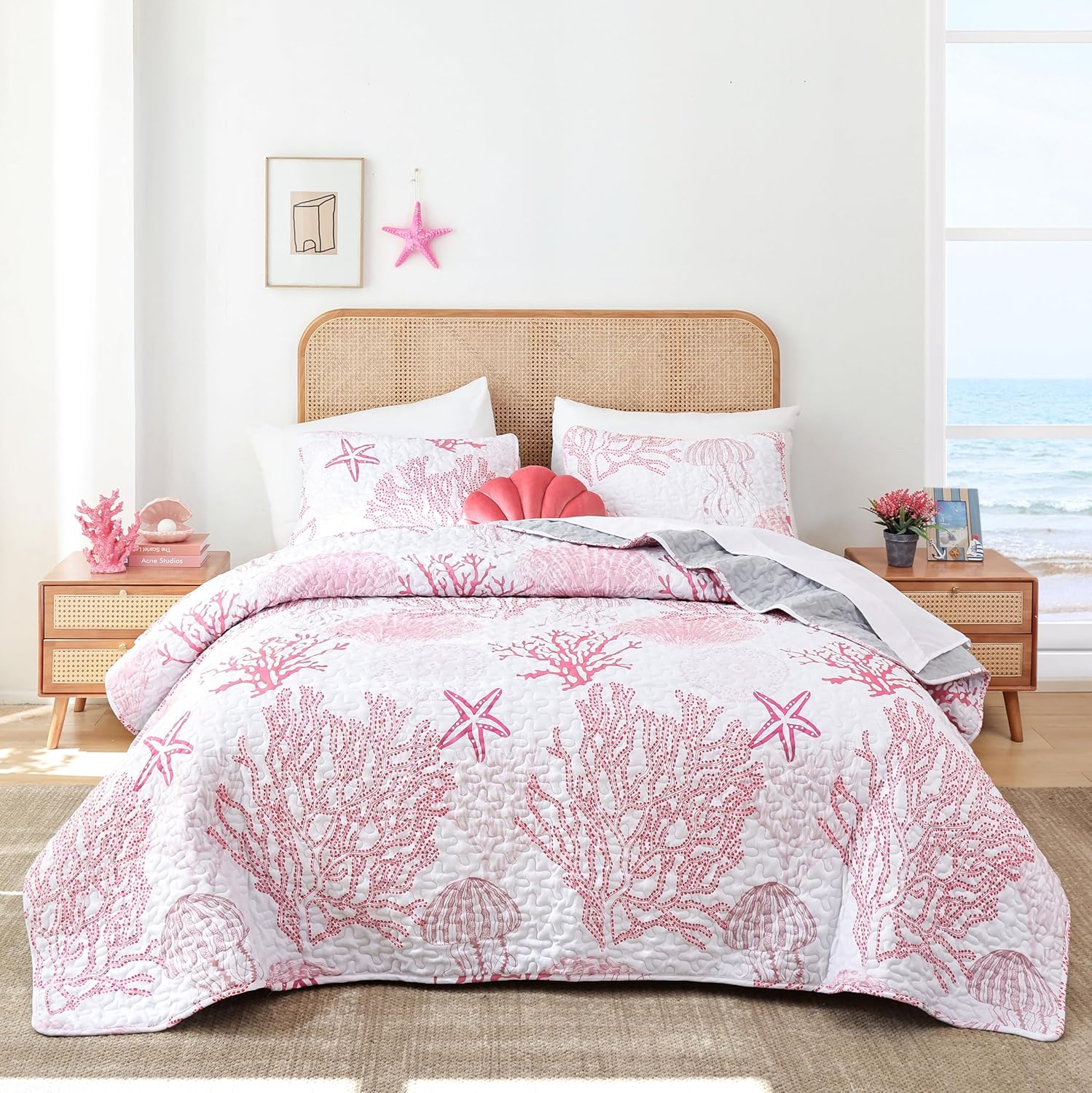 Coastal Quilts Bedding Set Queen Size - Nautical Pink Quilt