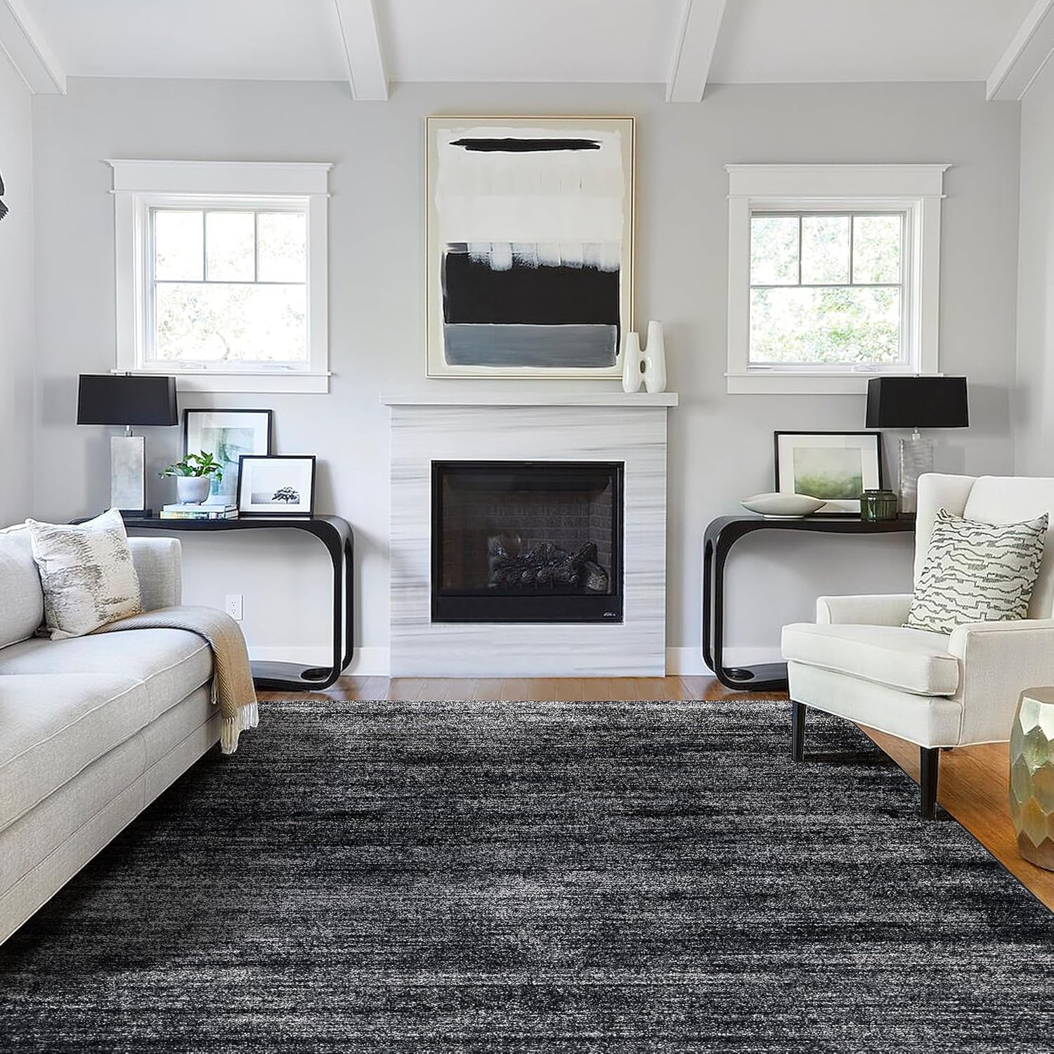 Black Rug for Bedroom Living Room - Bohemian Abstract 6x9 Area